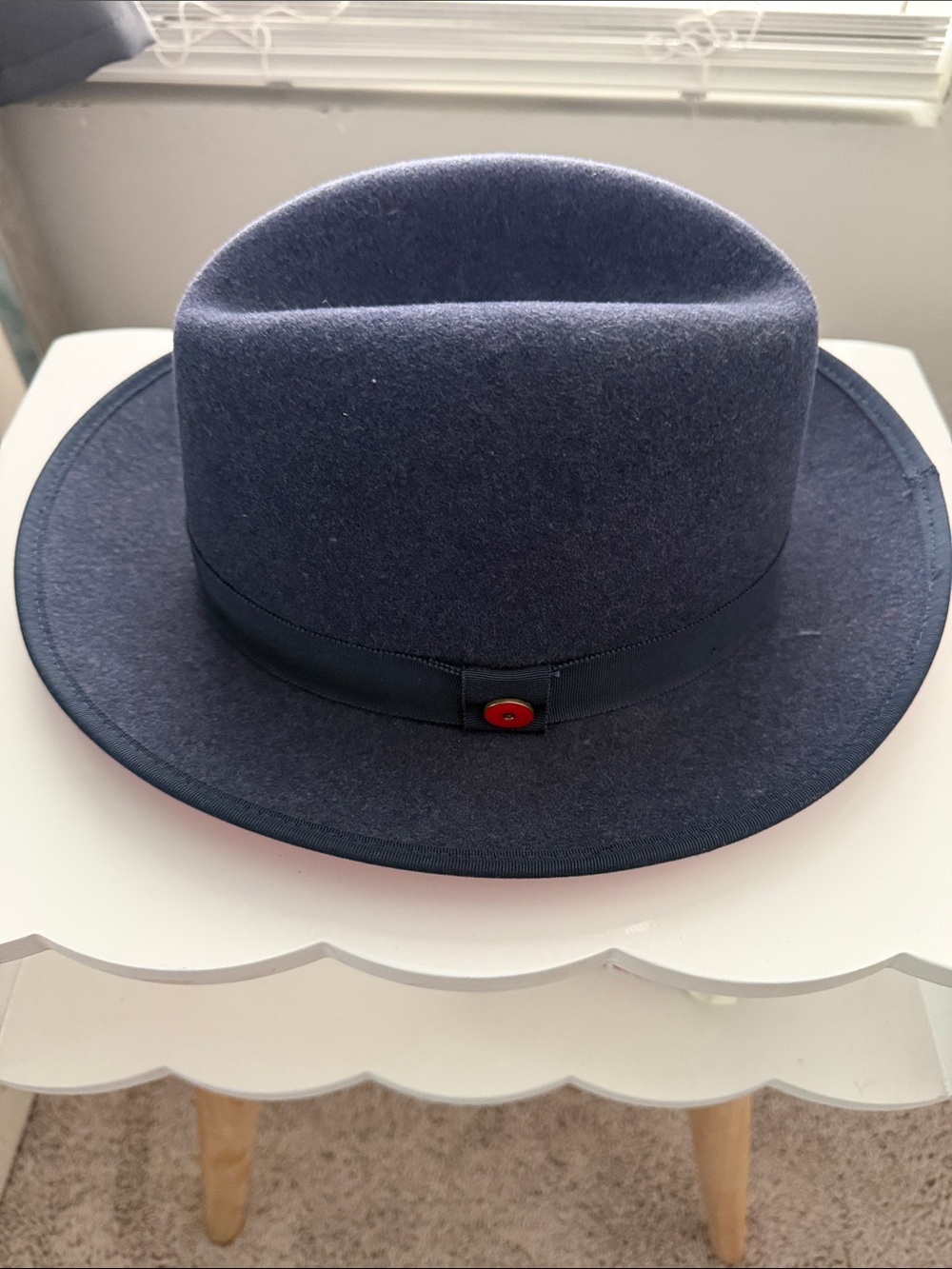 Men's Navy Felt Fedora Hat with Red Accent